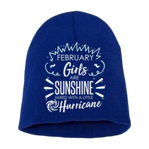 February Girls Sunshine Mixed With A Little Hurricane Gift Short Acrylic Beanie