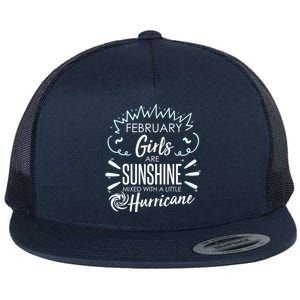 February Girls Sunshine Mixed With A Little Hurricane Gift Flat Bill Trucker Hat