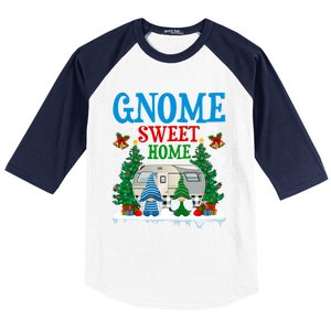 Funny Gnome Sweet Home Camper Camping Christmas Cool Gift Baseball Sleeve Shirt