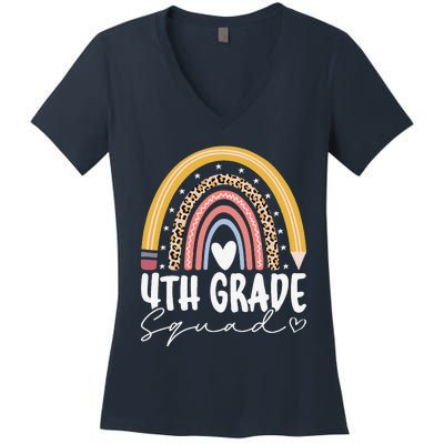 Fourth Grade Squad 4th Grade Team Retro First Day Of School Women's V-Neck T-Shirt