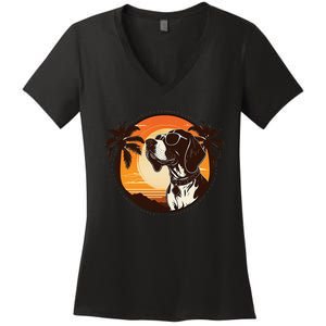 Funny german shorthaired pointer Cute Cool Sunglasses Women's V-Neck T-Shirt