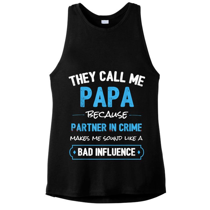 Funny Grandpa Shirts, Papa Partner In Crime Dad Ladies PosiCharge Tri-Blend Wicking Tank