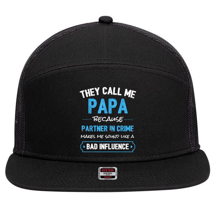 Funny Grandpa Shirts, Papa Partner In Crime Dad 7 Panel Mesh Trucker Snapback Hat
