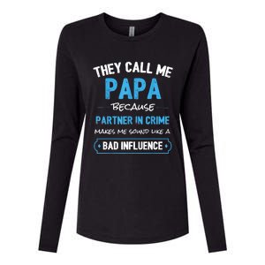 Funny Grandpa Shirts, Papa Partner In Crime Dad Womens Cotton Relaxed Long Sleeve T-Shirt