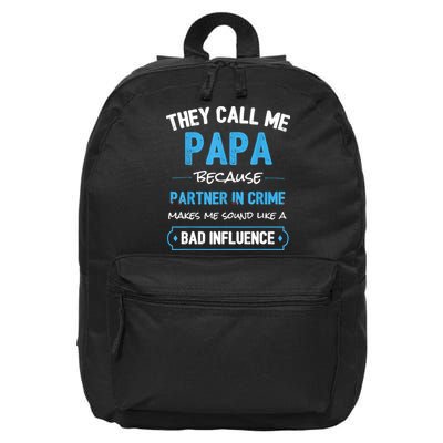 Funny Grandpa Shirts, Papa Partner In Crime Dad 16 in Basic Backpack