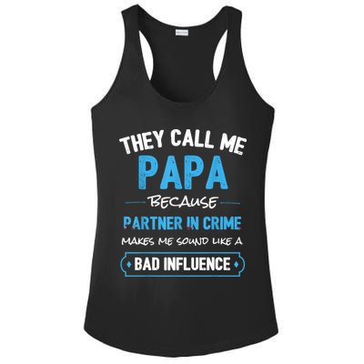 Funny Grandpa Shirts, Papa Partner In Crime Dad Ladies PosiCharge Competitor Racerback Tank