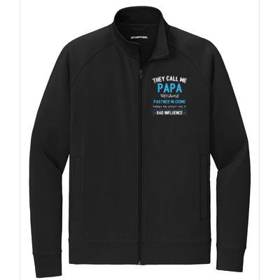 Funny Grandpa Shirts, Papa Partner In Crime Dad Stretch Full-Zip Cadet Jacket