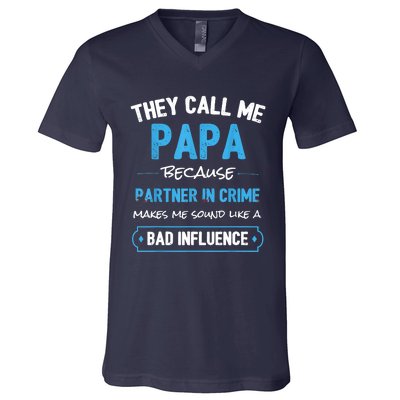 Funny Grandpa Shirts, Papa Partner In Crime Dad V-Neck T-Shirt