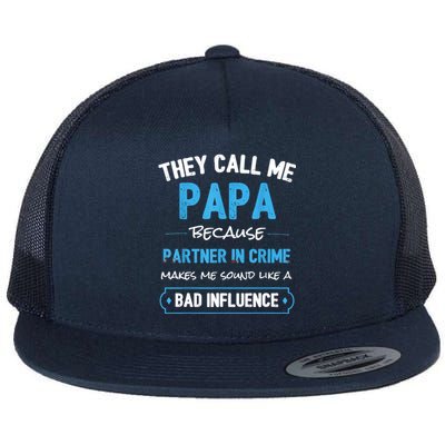 Funny Grandpa Shirts, Papa Partner In Crime Dad Flat Bill Trucker Hat