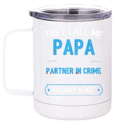 Funny Grandpa Shirts, Papa Partner In Crime Dad 12 oz Stainless Steel Tumbler Cup