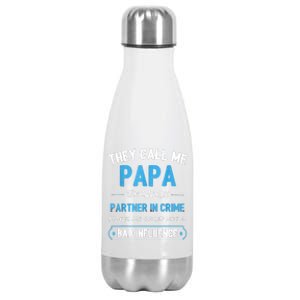 Funny Grandpa Shirts, Papa Partner In Crime Dad Stainless Steel Insulated Water Bottle