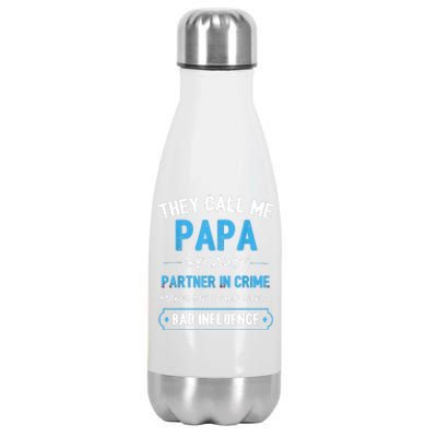 Funny Grandpa Shirts, Papa Partner In Crime Dad Stainless Steel Insulated Water Bottle