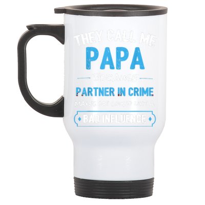 Funny Grandpa Shirts, Papa Partner In Crime Dad Stainless Steel Travel Mug