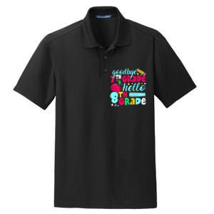 Funny Goodbye Seventh Grade Hello 8th Grade Cute 1st Day Dry Zone Grid Polo