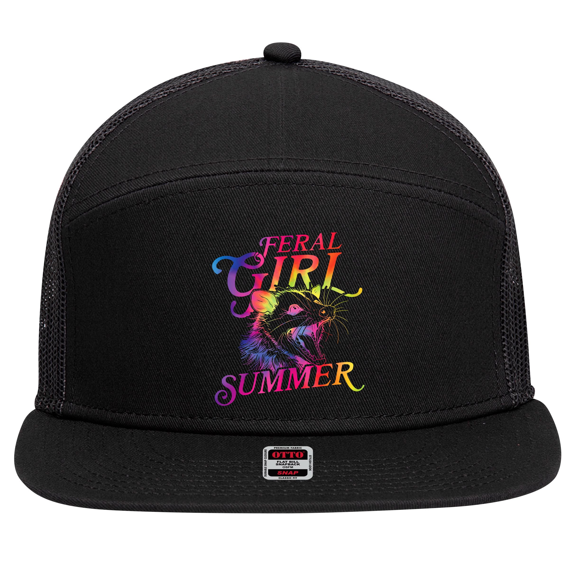 Feral Girl Summer Funny 7 Panel Mesh Trucker Snapback Hat