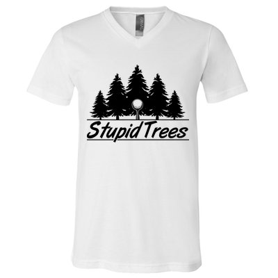 Funny Golfer Stupid Trees V-Neck T-Shirt