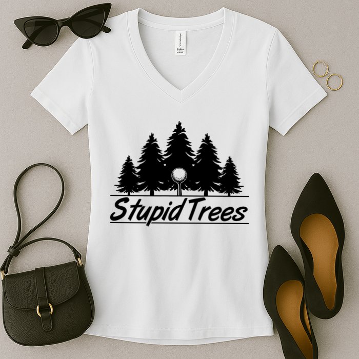 Funny Golfer Stupid Trees Women's V-Neck T-Shirt