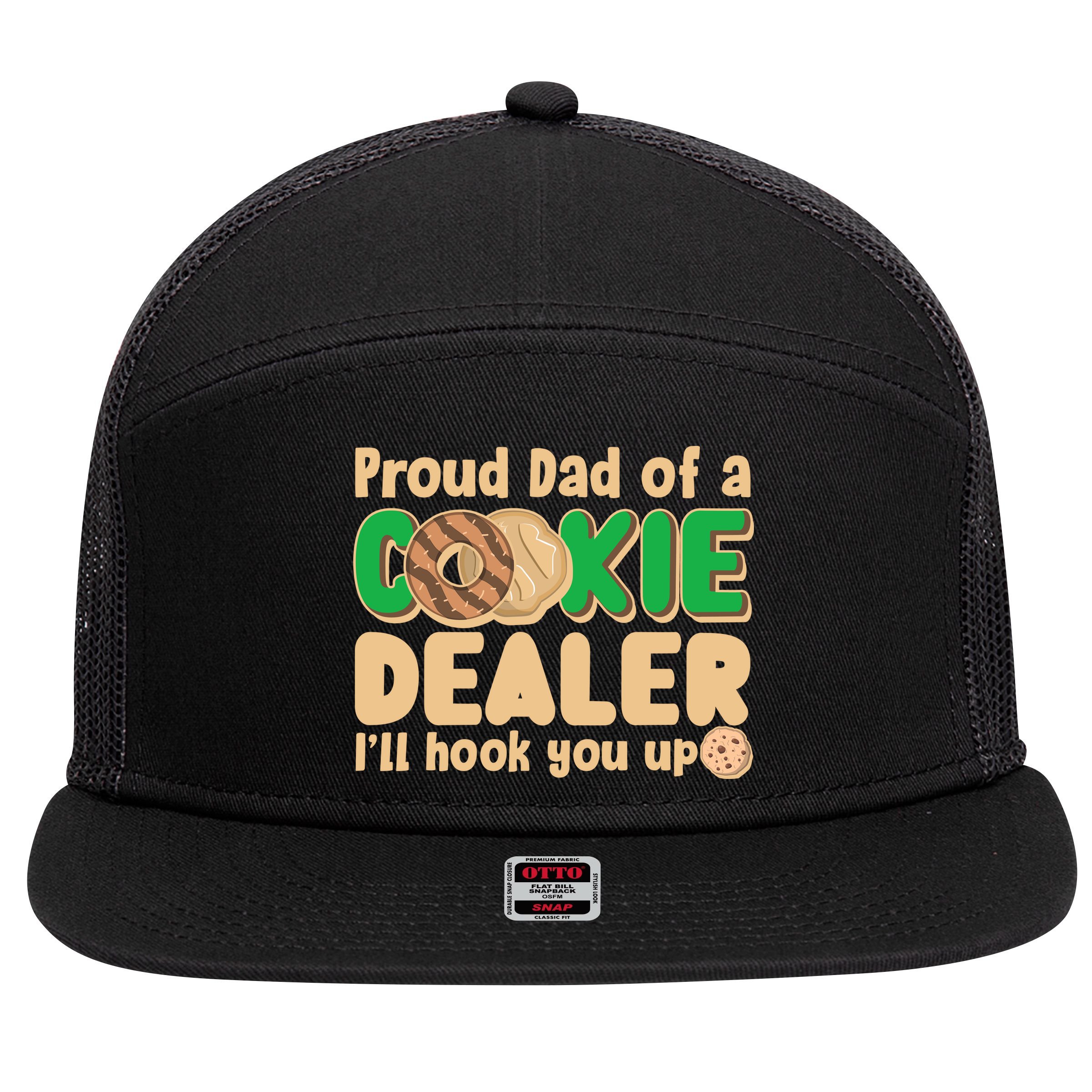 Funny Girl Scout Proud Dad Of A Cookie Dealer I'll Hook You Up 7 Panel Mesh Trucker Snapback Hat