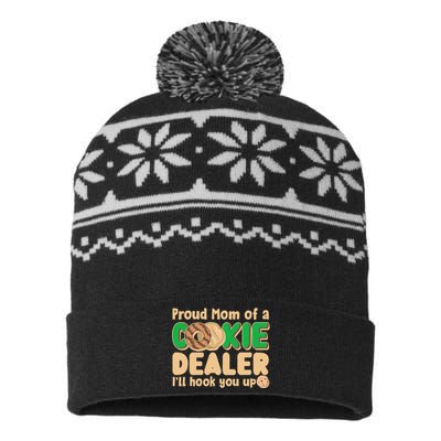 Funny Girl Scout Proud Mom Of A Cookie Dealer I'll Hook You Up USA-Made Snowflake Beanie