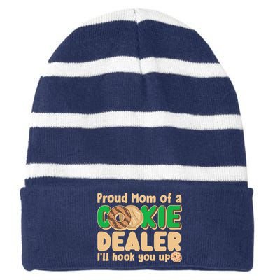 Funny Girl Scout Proud Mom Of A Cookie Dealer I'll Hook You Up Striped Beanie with Solid Band