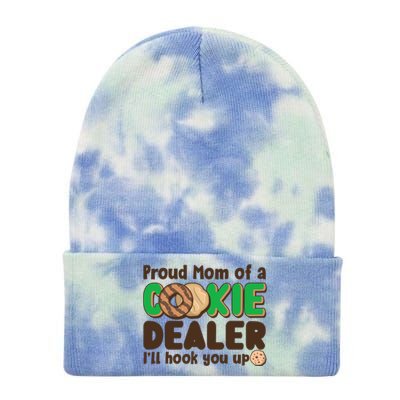 Funny Girl Scout Proud Mom Of A Cookie Dealer I'll Hook You Up Tie Dye 12in Knit Beanie