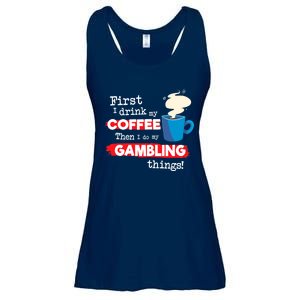 Funny Gambler Saying, But First Coffee Phrase Ladies Essential Flowy Tank