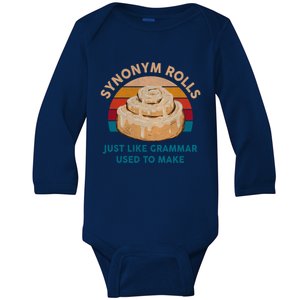 Funny Gift Synonym Rolls English Teacher Student Retro Baby Long Sleeve Bodysuit