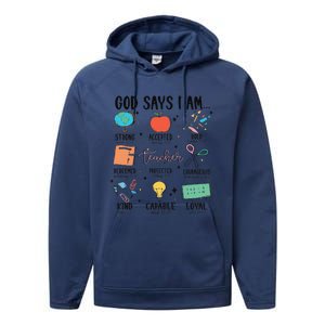 Funny God Says I Am Teacher Bible Verse Christian Teacher Teacher God Says Performance Fleece Hoodie