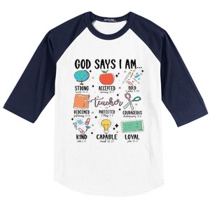 Funny God Says I Am Teacher Bible Verse Christian Teacher Teacher God Says Baseball Sleeve Shirt