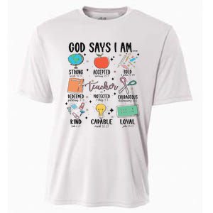 Funny God Says I Am Teacher Bible Verse Christian Teacher Teacher God Says Cooling Performance Crew T-Shirt