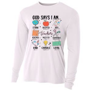 Funny God Says I Am Teacher Bible Verse Christian Teacher Teacher God Says Cooling Performance Long Sleeve Crew