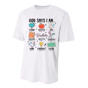 Funny God Says I Am Teacher Bible Verse Christian Teacher Teacher God Says Performance Sprint T-Shirt