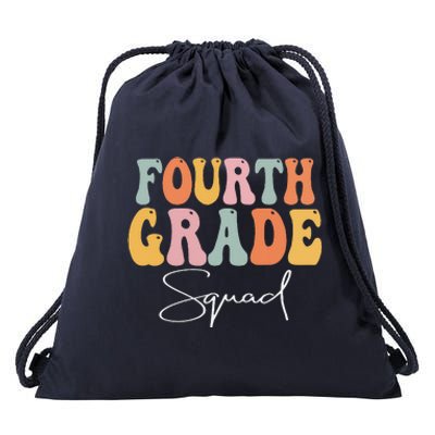 Fourth Grade Squad Retro Groovy Vintage First Day Of School Drawstring Bag