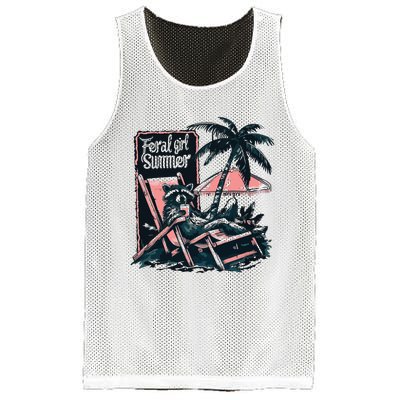 Feral Girl Summer Raccoon Gift For Girlfriend Vintage Meme Mesh Reversible Basketball Jersey Tank