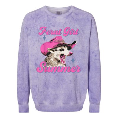 Feral Girl Summer Opossum Funny Vintage Colorblast Crewneck Sweatshirt