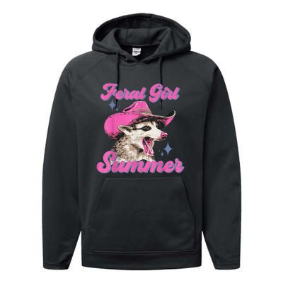 Feral Girl Summer Opossum Funny Vintage Performance Fleece Hoodie