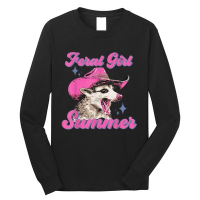 Feral Girl Summer Opossum Funny Vintage Long Sleeve Shirt