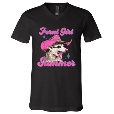 Feral Girl Summer Opossum Funny Vintage V-Neck T-Shirt