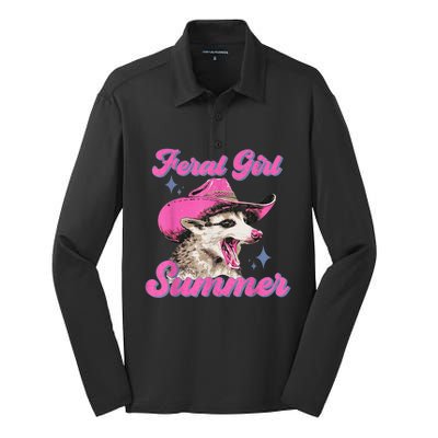 Feral Girl Summer Opossum Funny Vintage Silk Touch Performance Long Sleeve Polo