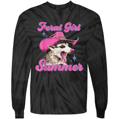 Feral Girl Summer Opossum Funny Vintage Tie-Dye Long Sleeve Shirt