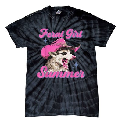 Feral Girl Summer Opossum Funny Vintage Tie-Dye T-Shirt