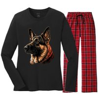 Funny German Shepherd Dog Women's Long Sleeve Flannel Pajama Set 