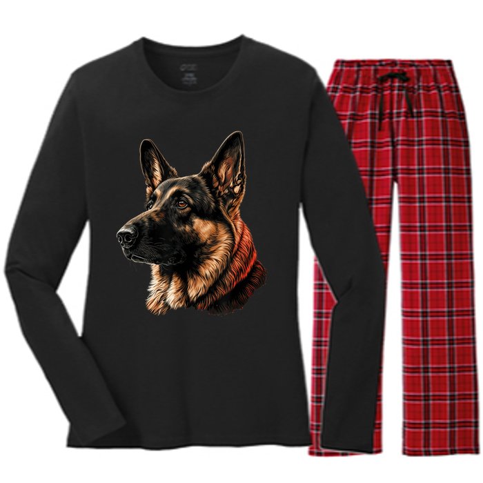 Funny German Shepherd Dog Women's Long Sleeve Flannel Pajama Set 