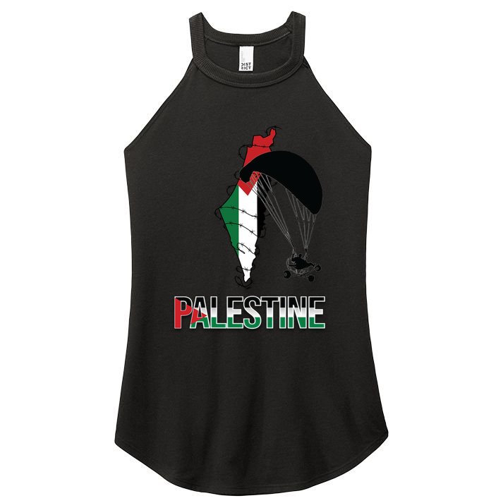 Free Gaza Support Palestine Strong Flag Love Paramotor Gift Women's Perfect Tri Rocker Tank