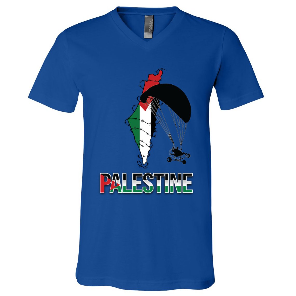 Free Gaza Support Palestine Strong Flag Love Paramotor Gift V-Neck T-Shirt