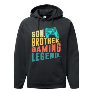 Funny Gamer Son Big Brother Gaming Legend Gift Boys Teenager Performance Fleece Hoodie