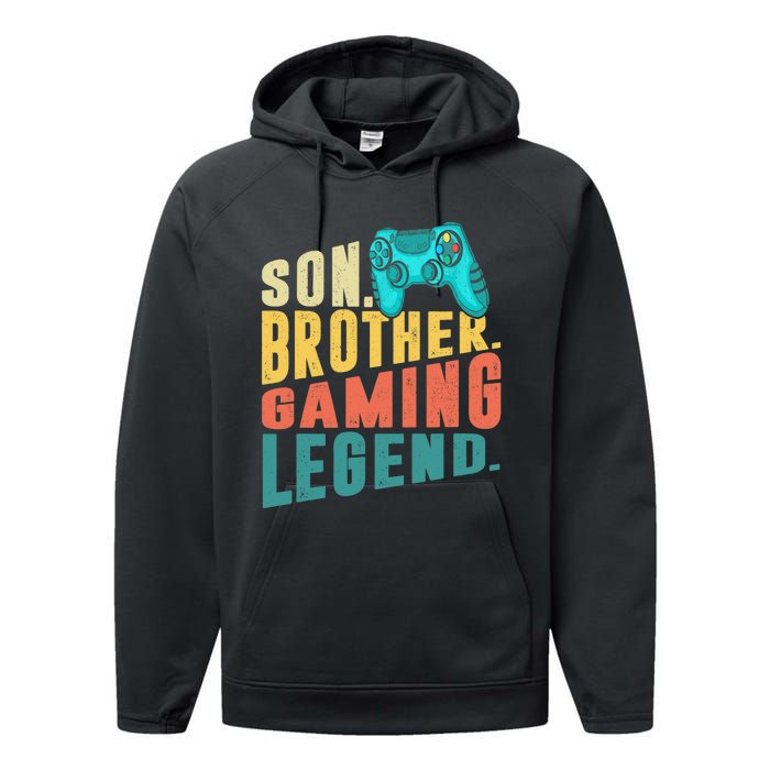 Funny Gamer Son Big Brother Gaming Legend Gift Boys Teenager Performance Fleece Hoodie