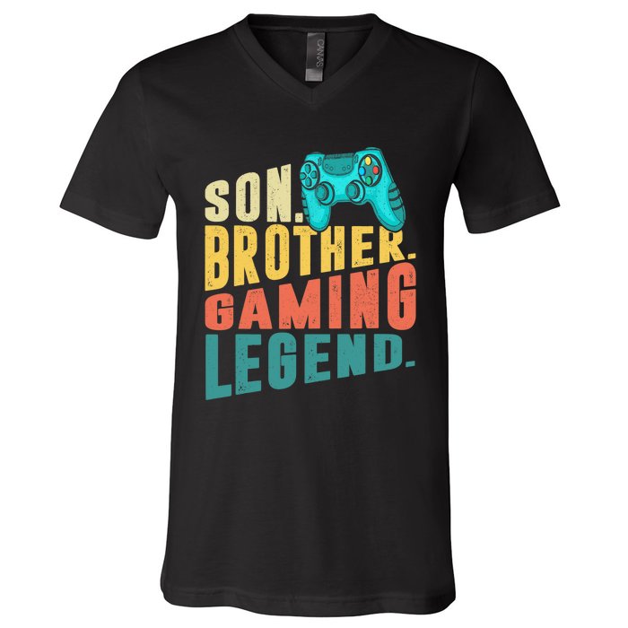 Funny Gamer Son Big Brother Gaming Legend Gift Boys Teenager V-Neck T-Shirt