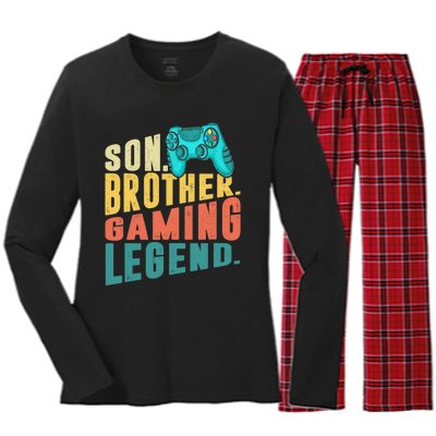 Funny Gamer Son Big Brother Gaming Legend Gift Boys Teenager Women's Long Sleeve Flannel Pajama Set 