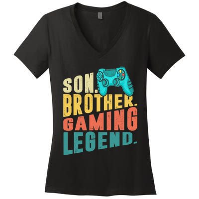 Funny Gamer Son Big Brother Gaming Legend Gift Boys Teenager Women's V-Neck T-Shirt